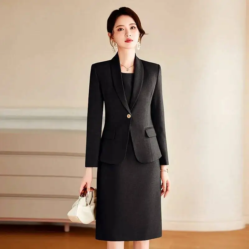 Blazers de negócios femininos de tecido de alta qualidade com vestido e jaquetas casaco profissional escritório trabalho wear senhoras roupas de carreira