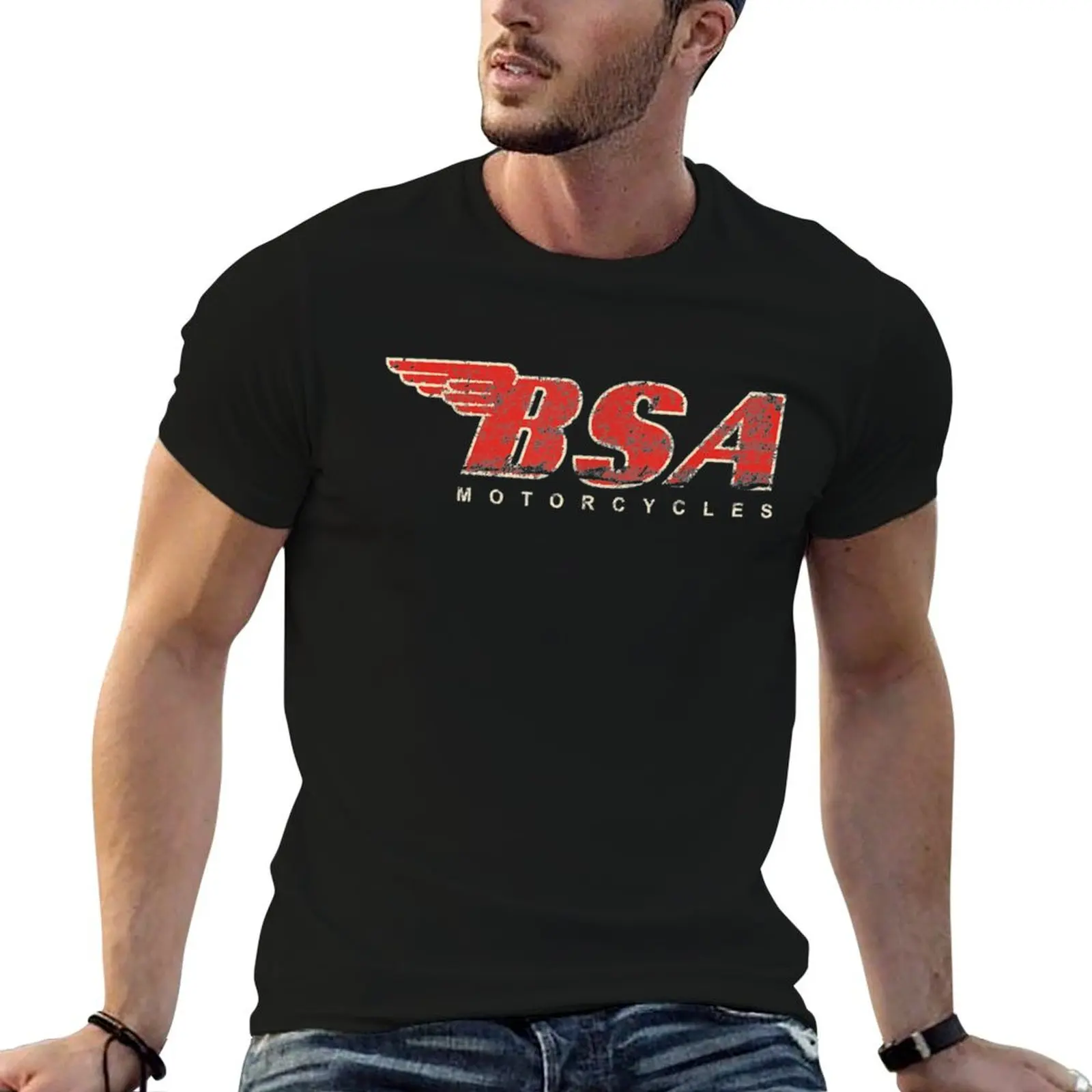 BSA-Motorcycle - BSA Motorcycle Tee Distressed Logo T-Shirt Durable Work Wear T-Shirt
