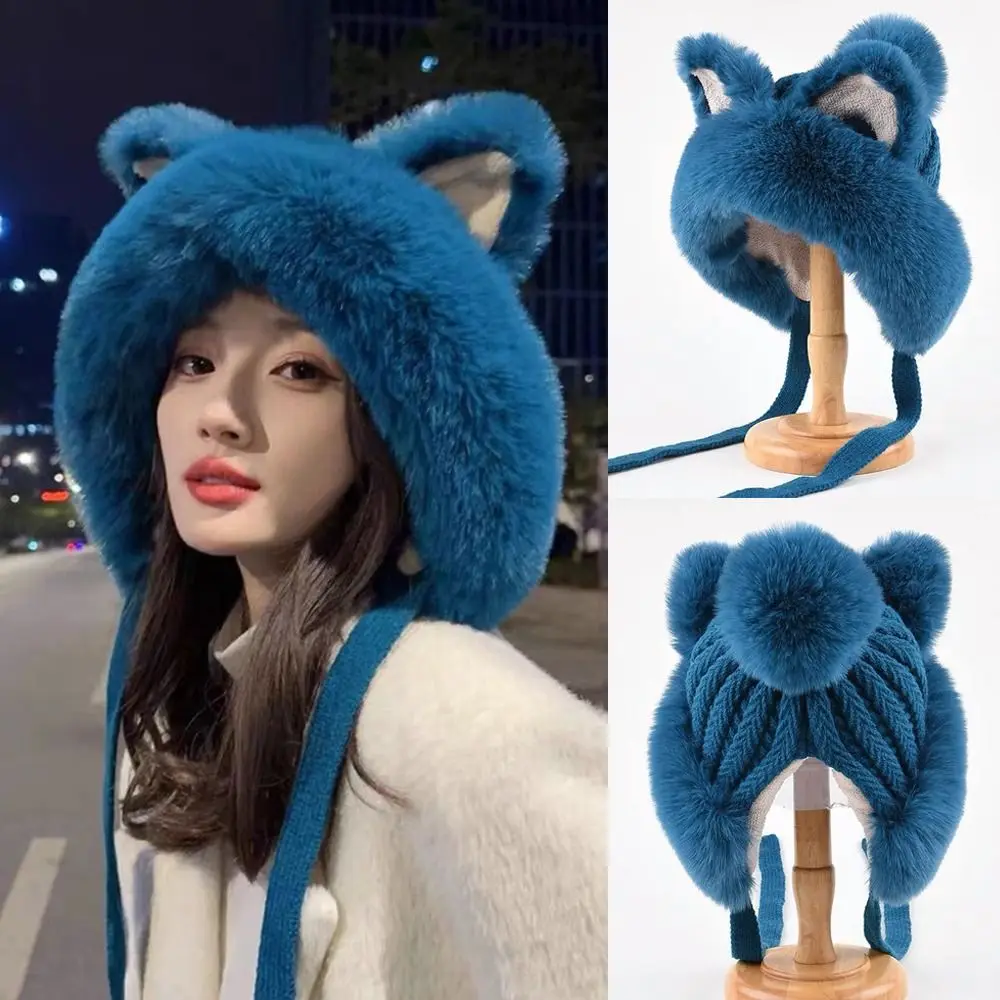 

Plush Trapper Hat Fashion Fur Earflap Cute Kitten Ears Earflap Bonnet Ear Protection Warmer Beanies Women