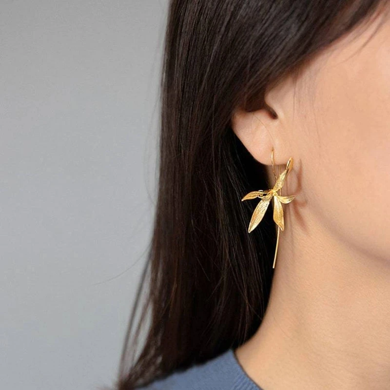 Exquisite Blooming Flower Hook Earrings Simple Accessories Gold Silver Color Plant Drop Dangle Earrings