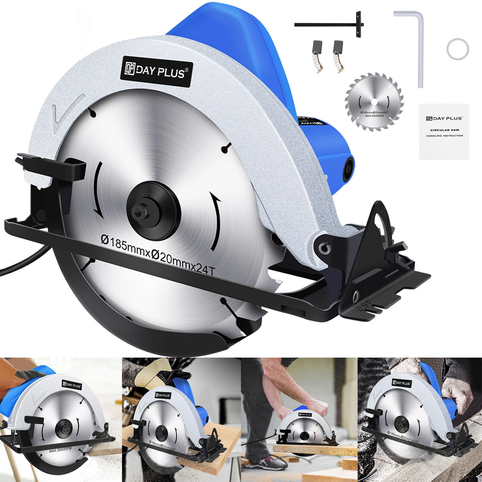 Circular Saw, Electric Power Circular Saw 1500W Heavy Duty Wood Metal Cutting Tool With 185 mm Blade