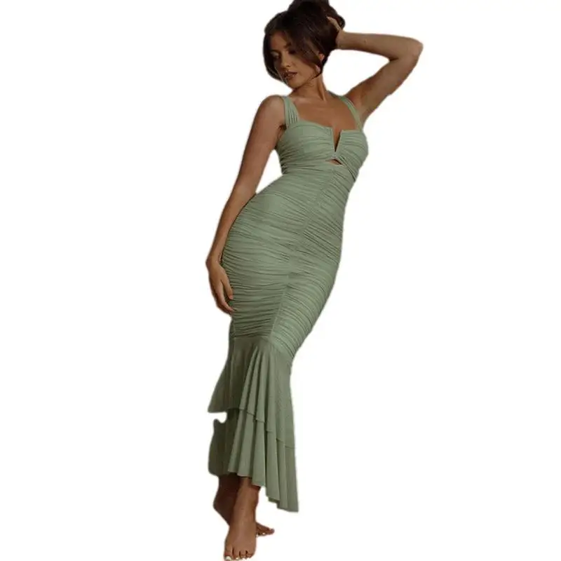 Mermaid Dresses For Women Spaghetti Strap Low Cut Backless Maxi Dress Sleeveless Slip Cocktail Dress Party Accessories