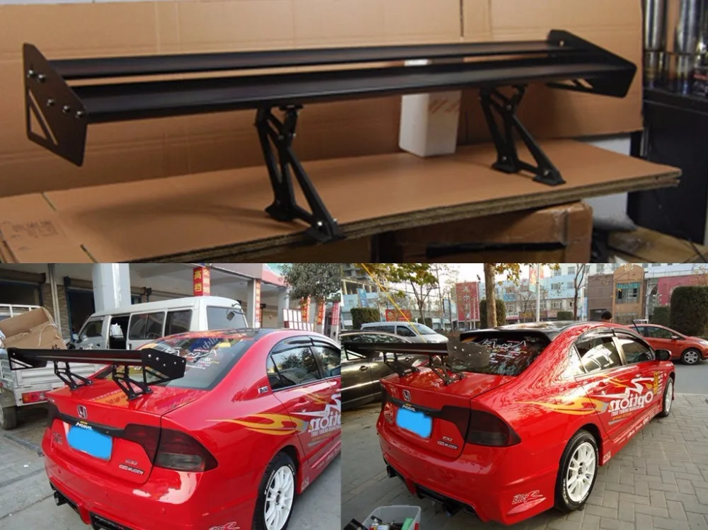 Universal High Quality Lightweight Aluminum Double Deck GT Spoiler Rear Spoiler Wing Racing Black for Auto Car