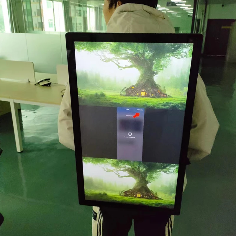 27 Inch Digital Signage Advertising Battery Powered Backpack Billboard LCD Screen Display Walking Billboard Levitation virtual