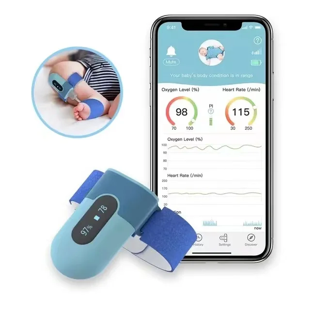 Babyo2 S2 Rechargeable Bluetooth Smart Audio Reminder Wearable Baby Oximeter Spo2 Sleep Heart Rate Baby Blood Oxygen Monitor