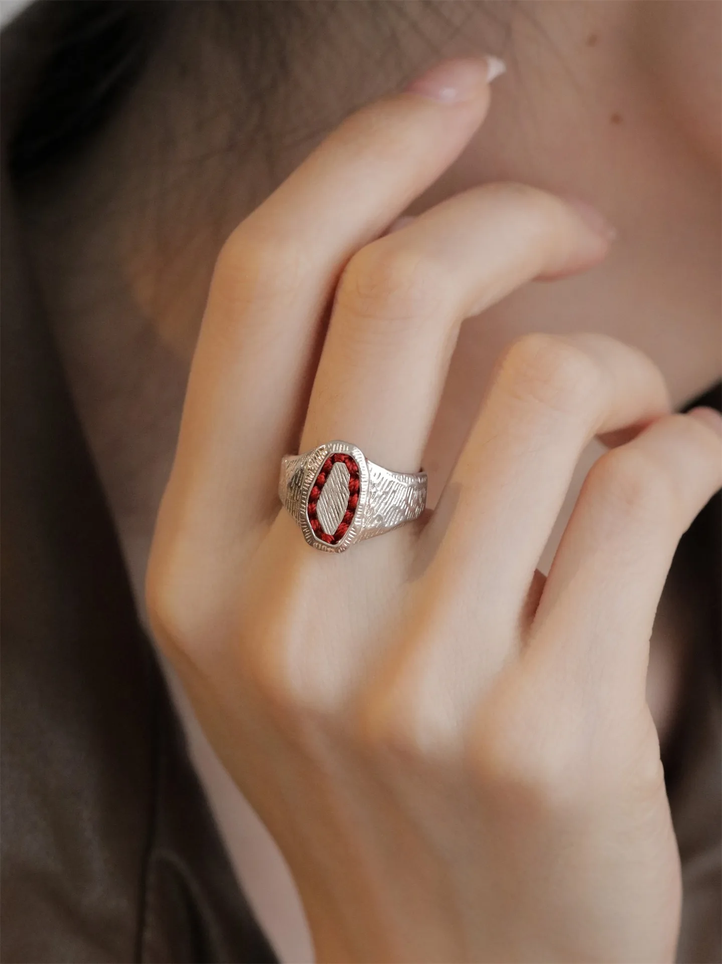 Brass Retro Stackable Red Stone Rings Women  Jewelry Punk Designer Club Cocktail  Party Boho Japan Korean