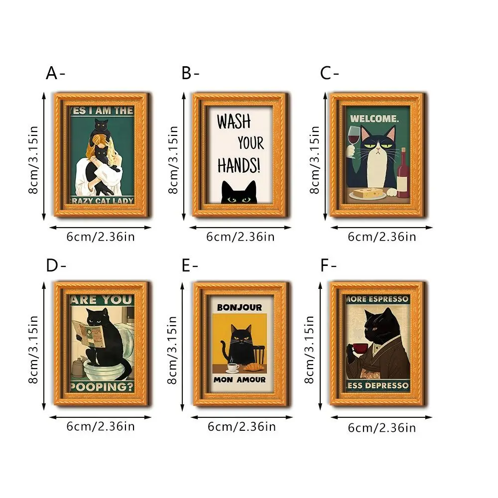 Oil Painting Style Cat Refrigerator Magnets Cat Art Print Cat Pattern Wooden Frame Fridge Magnets Vintage Funny