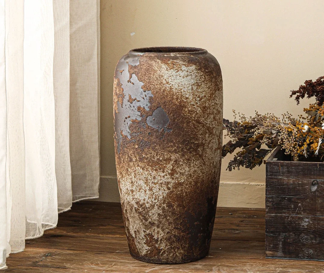 

Floor-to-ceiling large vase ceramic ornaments Chinese vintage clay pot living room hotel decoration flower arrangement