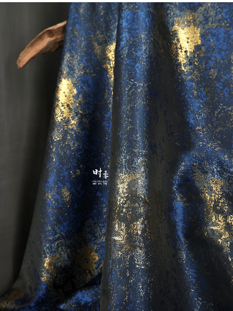 Blue Gilt Double-sided Jacquard Polyester Fabric Designer DIY Fashion Handmade Design Hanfu Dress Wholesale Fabrics By The Meter