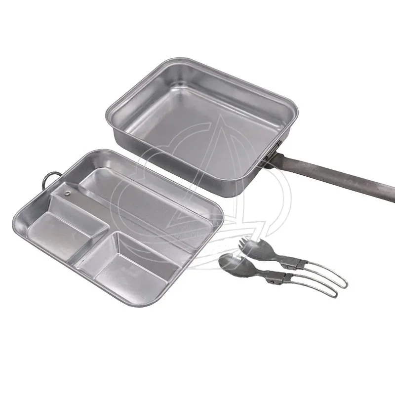 Retro Long Handle Tactical Lunch Box Ultra Light Aluminum Camping Frying Pan for Outdoor Travel