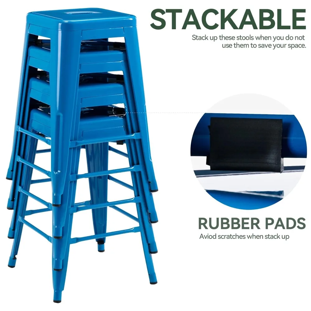 

24 Inch Metal Bar Stools, Backless Counter Height Barstools, Indoor Outdoor Stackable Stools with Square Seat, Customized