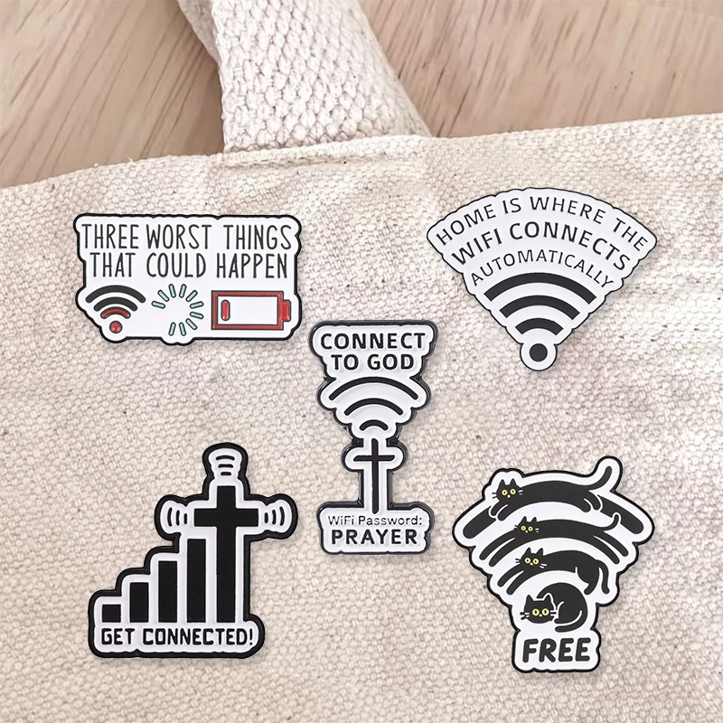 Funny WiFi Signal Quote Enamel Badges Set Internet Meme Humor Pin Alloy Brooches Lapel Backpack Jewelry Gifts For Friends