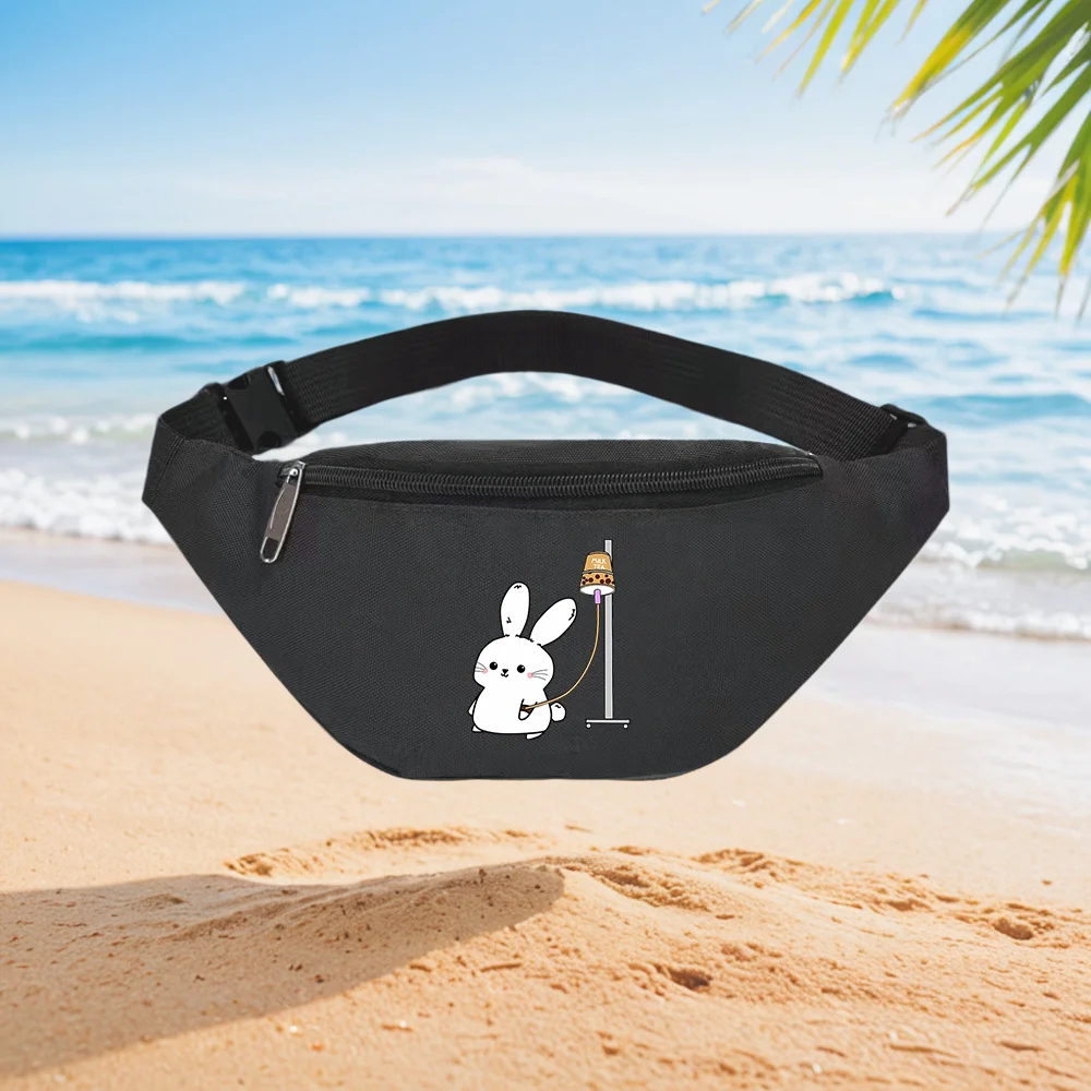 

Cute Bunny Milk Tea IV Drip Illustration Waist Backpack Crossbody Chest Bag Street Casual Sporty Fashionable Simple Unique Print