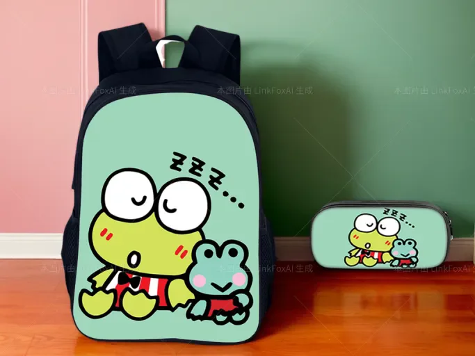 

Keroppi Classic Sanrio Trendy Book Bag,Student Large Capacity Waterproof Backpack and Pencil Box for School