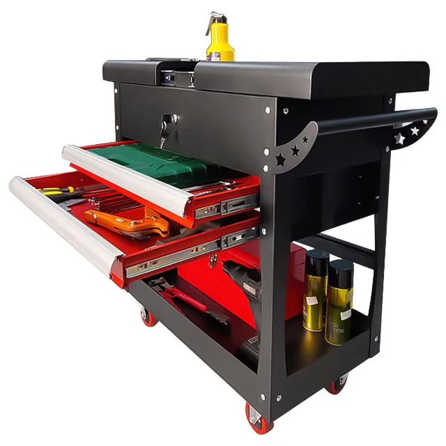 a for2-Drawer Welded Tall Metal Rolling Tool Cabinet Cart Wheeled Waterproof Rust Resistant 300kg Load Capacity Keyed Lock
