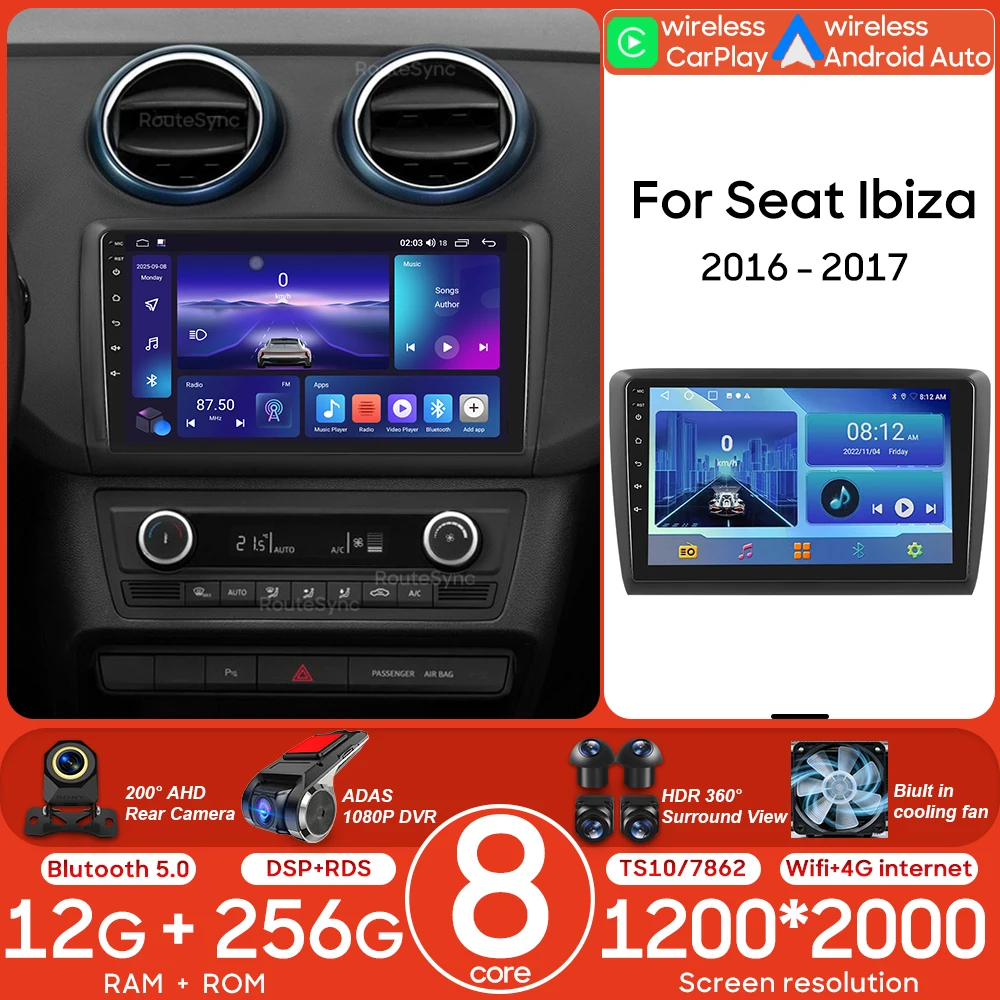 

For Seat Ibiza 2016 2017 Android Car Radio Multimedia Video Player Wireless Carplay Auto Navigation GPS 4G Wifi DSP No 2din DVD