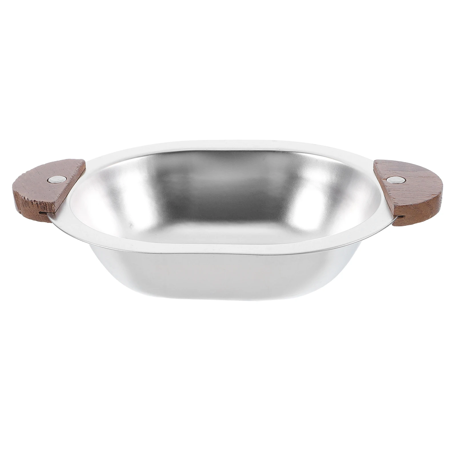 

Stainless Steel Double Ear Oval Bowl Walnut Wood Handle Salad Fruit Dessert Bowl Korean Kitchenware Serving Bowls Wooden Grip