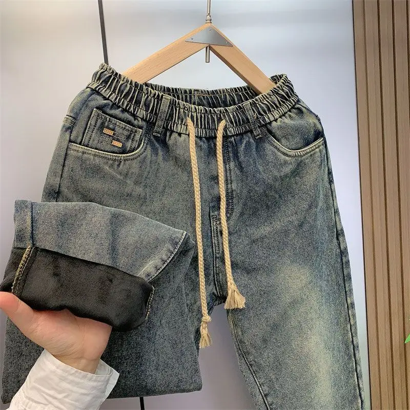 Amerikaanse trekkoord retro gewassen oude jeans heren trendy merk losse rechte casual sport lente herfst mode wijde broek