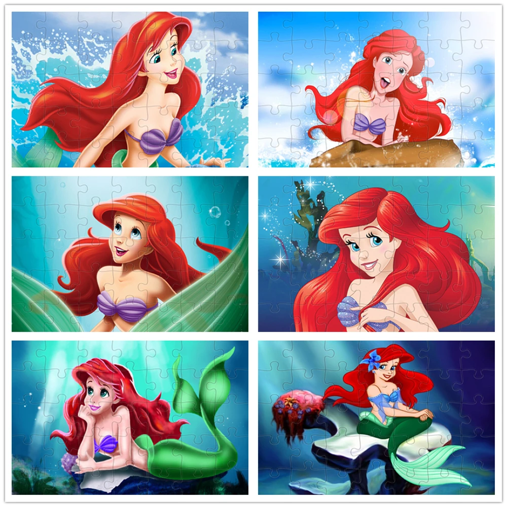 

35 Pieces Disney Cartoon Anime Diy Wooden Puzzle Princess Ariel Jigsaw Puzzle The Little Mermaid Educational Toys Kids Gifts