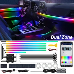 18 in 1 Dual Zone Symphony LED Car Ambient Lights RGB 64 Colors Interior Rainbow Acrylic Strip Neon Atmosphere Lighting Kit App