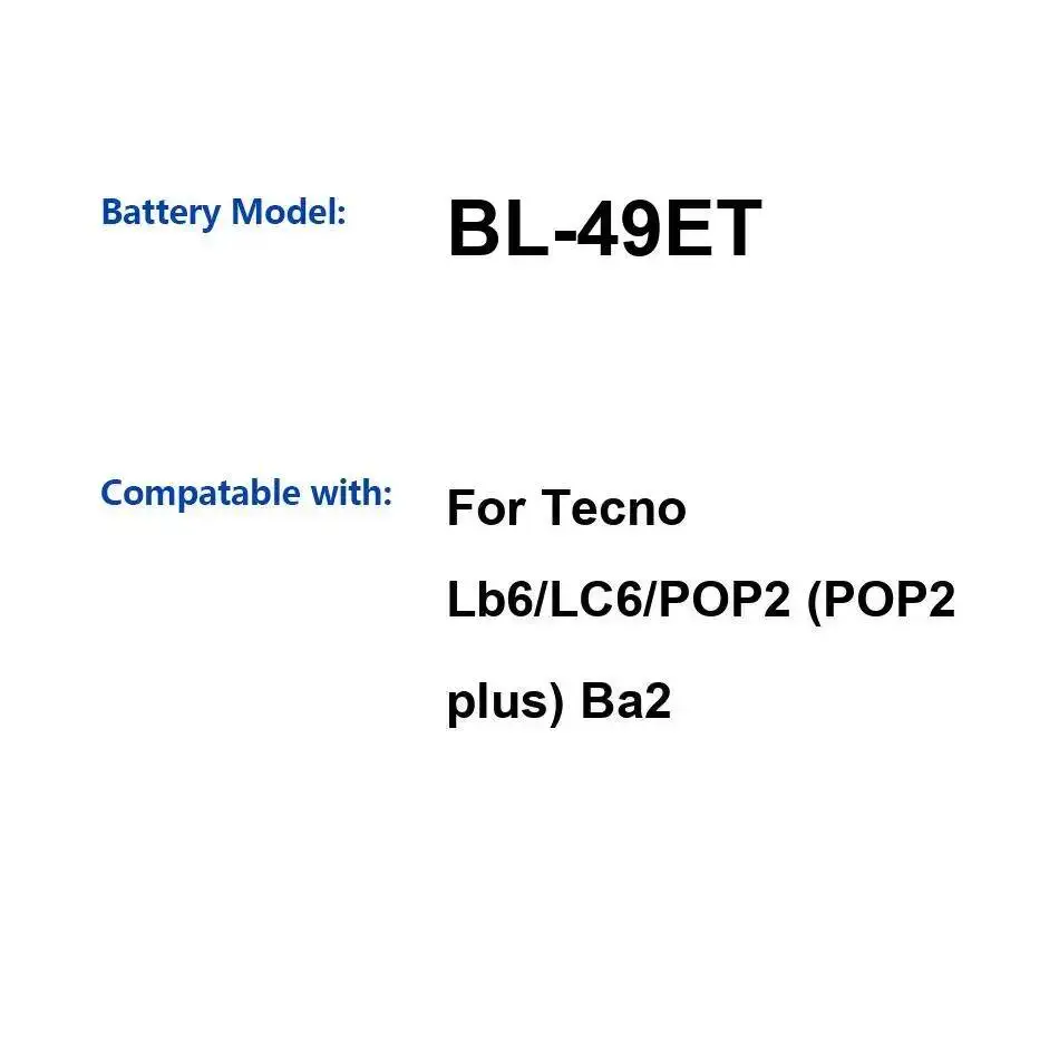 

High Performance For Tecno Pop 2 Plus Lb6 LC6 Ba2 5000mAh Mobile Phone Battery BL-49ET