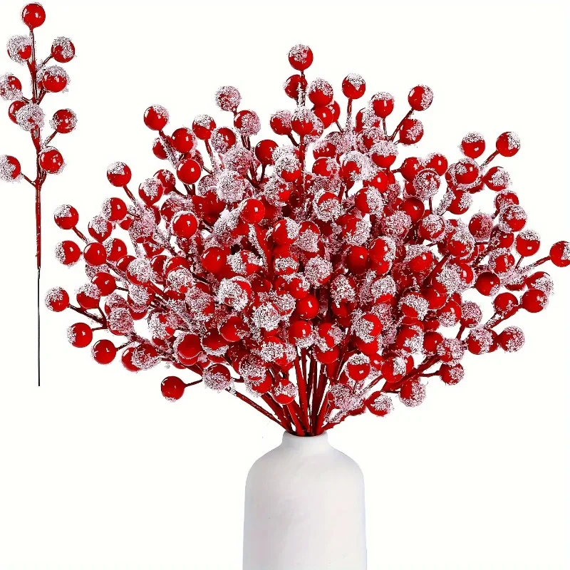 

5Pcs Christmas Decoration Artificial Red Fruit Holly Berries Red Berry Branches for Christmas Tree Pendant Wreath Gift Ornament