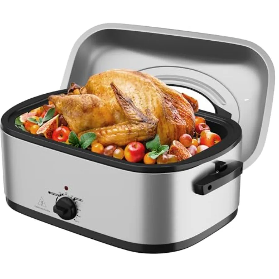 Electric Roaster Oven with Visible Self-Basting Lid, Turkey Roaster Oven with Removable Pan and Rack, Stainless Steel