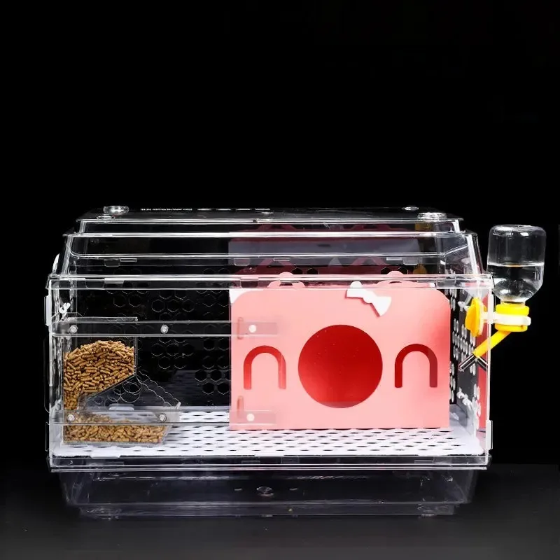 Acrylic Guinea Pig Cage with Pull-Out Tray, Anti-Catch Feet Pet Habitat, Pull-Door Transparent Enclosure for Rabbits & Hamsters