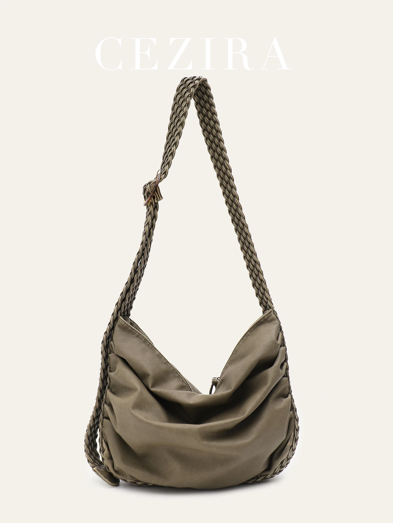 

CR Vintage Washed PU Leather Woven Strap Shoulder Bag Adjustable Long Strap Cross body Handbag Large Hobo Unisex Cool Y2K Style