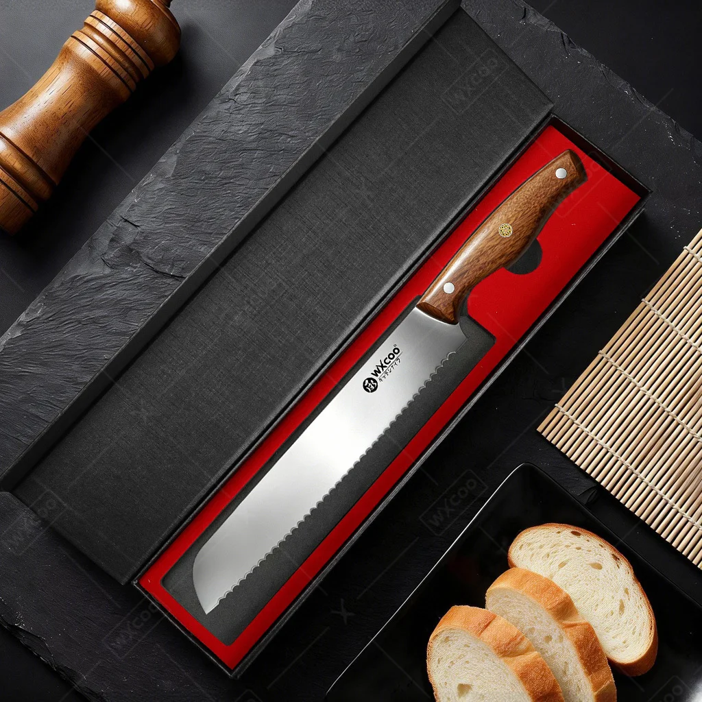 WXCOO 9.2inch Bread Knife Stainless Steel Cutter Slicing Kitchen Serrated Bread Knife Wavy Edge for Homemade Bread, Bagels, Cake