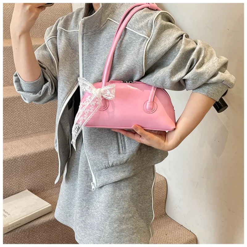 

Minimalist Cream Shoulder Bag, Smooth Leather Texture with Lace Accent, Versatile Everyday Purse for Work & Outings Handbags