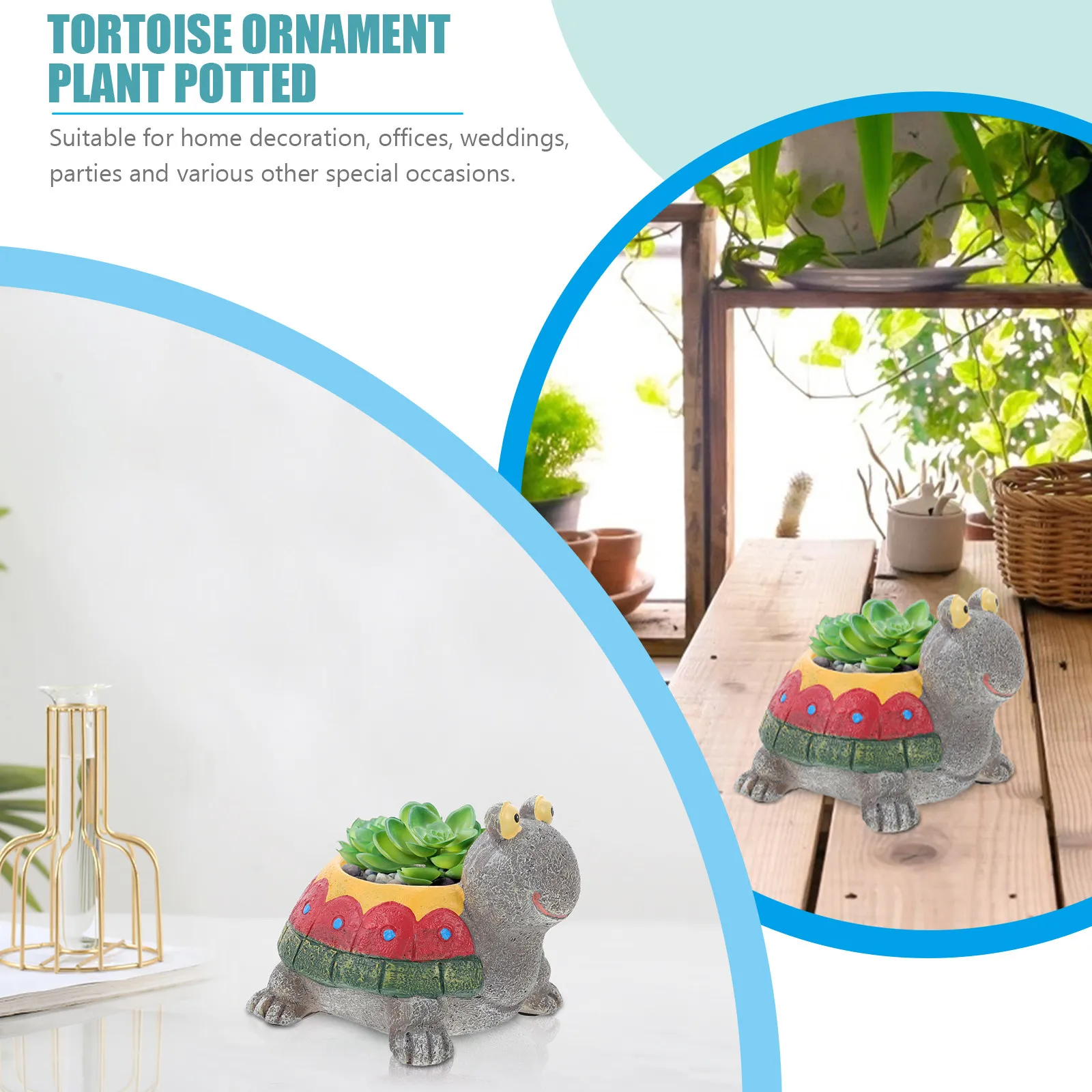 Resin Garden Decoration Turtle Flowerpot Colored Creative Shape Smooth Surface Safe Touch Decorative Plant Container for Home