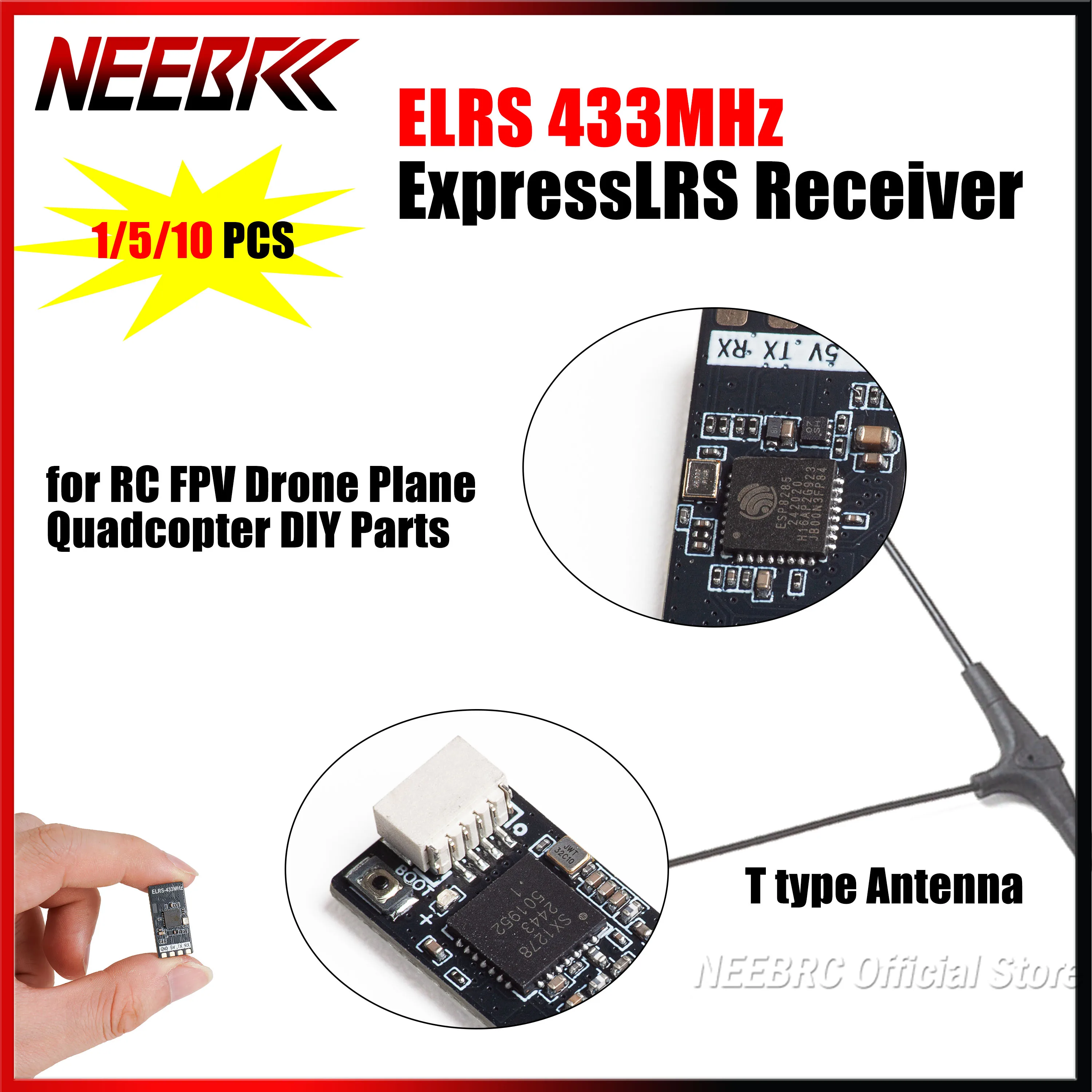 1/5/10PCS ELRS 433MHz ExpressLRS Receiver T Type Antenna RX for Long Range RC FPV Drone Plane Quadcopter Multicopter DIY Parts