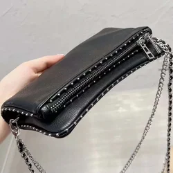 2024 New Crossbody Bag Women Black Rivet Leather Messenger Bag Winter Fashion Ladies Strap Bag with Two Chain Handbag Bolso