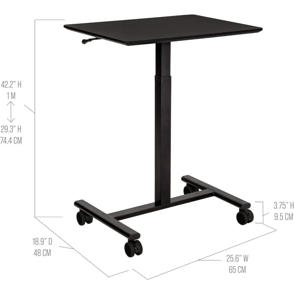 Airlift Height Adjustable Pneumatic Laptop Sit Stand Desk Mobile Rolling Cart, Computer Workstation