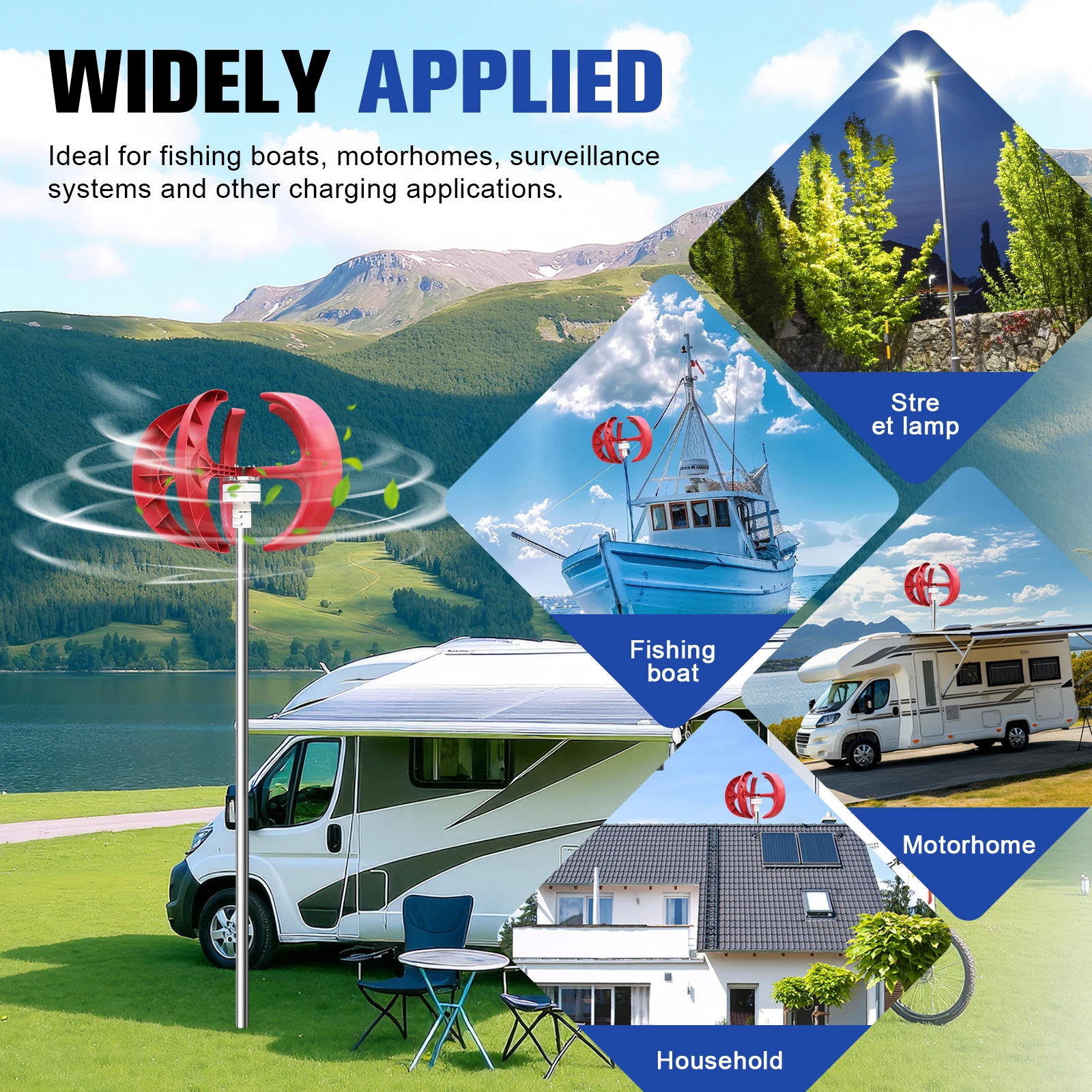 컨트롤러가 있는 12V 풍력 발전기 해양 가로등 발전기 낚시 보트 테라스 캐빈 선박용 녹 방지