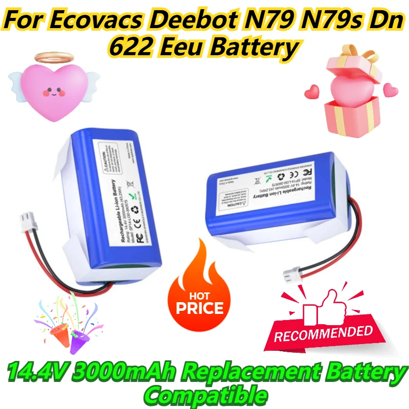 

14.4V 3000mAh Replacement Battery Compatible For Ecovacs Deebot N79 N79s Dn 622 Eeu Battery