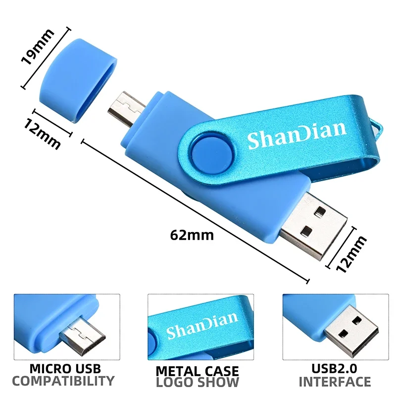 OTG Extensões de Telefone Pen Drive Real Capacity USB Flash Drives Logotipo Personalizado Grátis Memory Stick Com Chaveiro U Disk 64GB/32GB/16GB