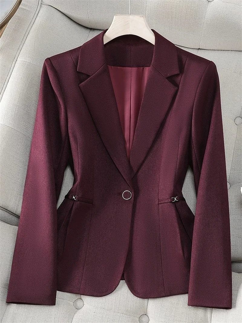 Women Blazer 2025 New Fuchsia Apricot Black Long Sleeve Single Button Suit Ladies Work Wear Jacket Coat Female Outerwear 4XL