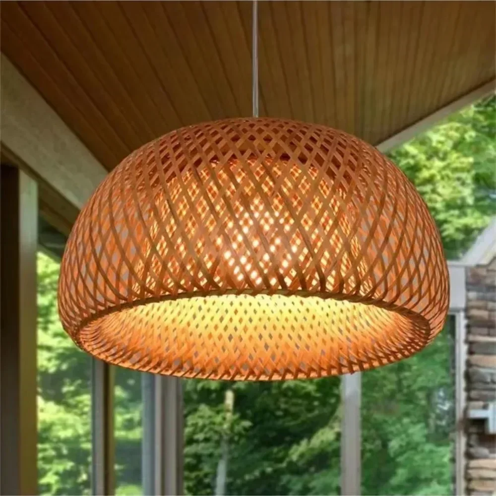 38/45cm ręcznie robione wiszące żyrandole w stylu chińskim tkana bambusowa lampa wisząca restauracja Home Decor oprawy oświetleniowe E27