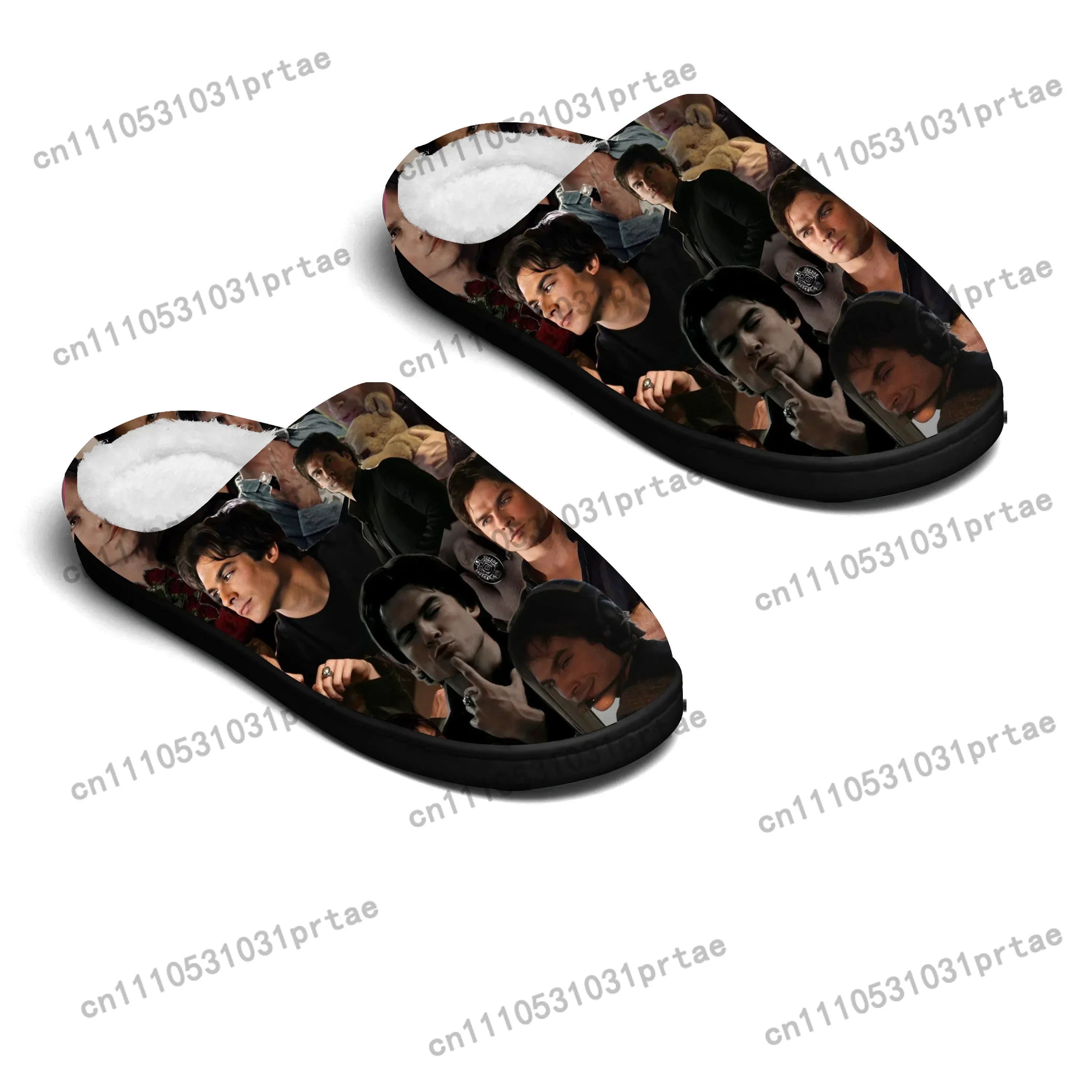 Hot The Vampire Diaries Damon Home Cotton Slippers Mens Womens Bedroom Keep Warm Cotton Slippers SPA Slipper Custom Slipper