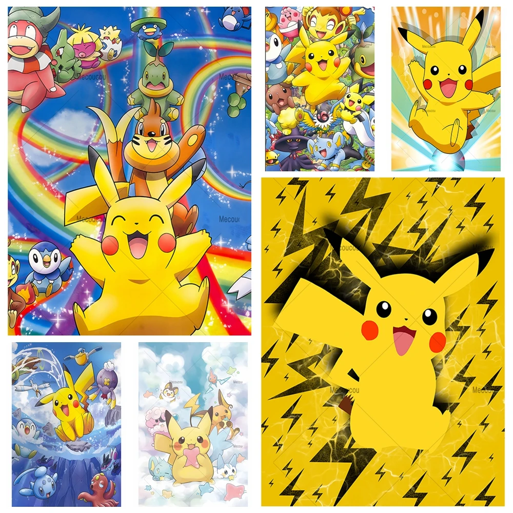 Pikachu Background Decoration Children Animation Photography Backdrop Poster Customization Happy Birthday Party Boy Baby Shower