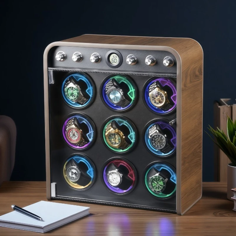 Automatic Watch Winder with Thermometer Colorful Light Watches Winders Silent Watch Winding Device Men Wrist Timepiece Winder