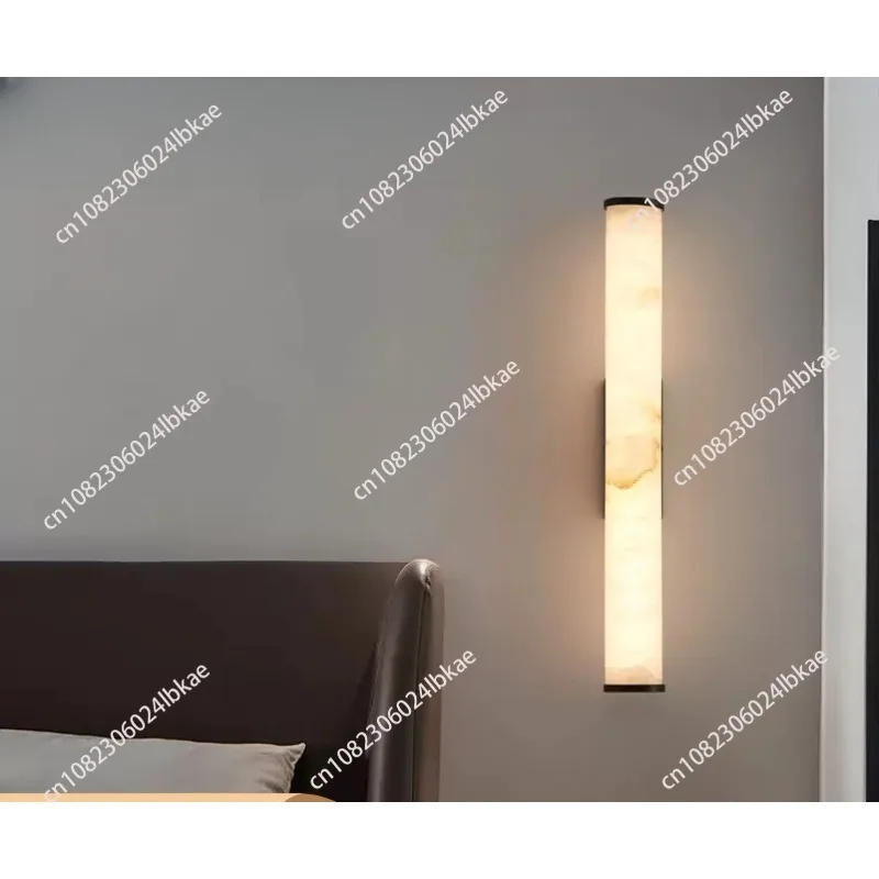 Natural marble wall lamp Modern light luxury villa Living room background wall Bedroom bedside high-end all-copper wall lamp