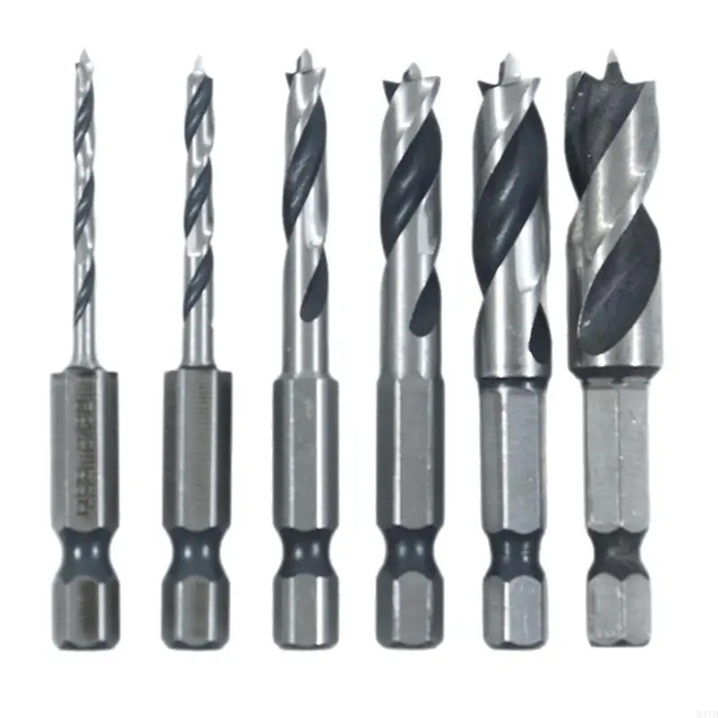 Brad Point Drill Bit Set, 6-Piece 1/4 in Drive End Bits for