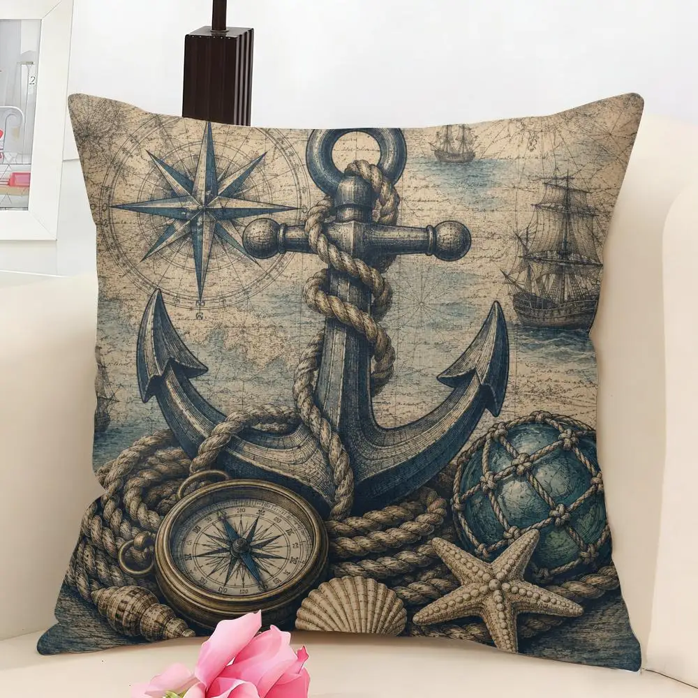 Vintage Maritime Legacy Cushion Cover Linen Pillow Cover 40x40cm Decorative Cushion Case Boho Home Sofa Decor Gift