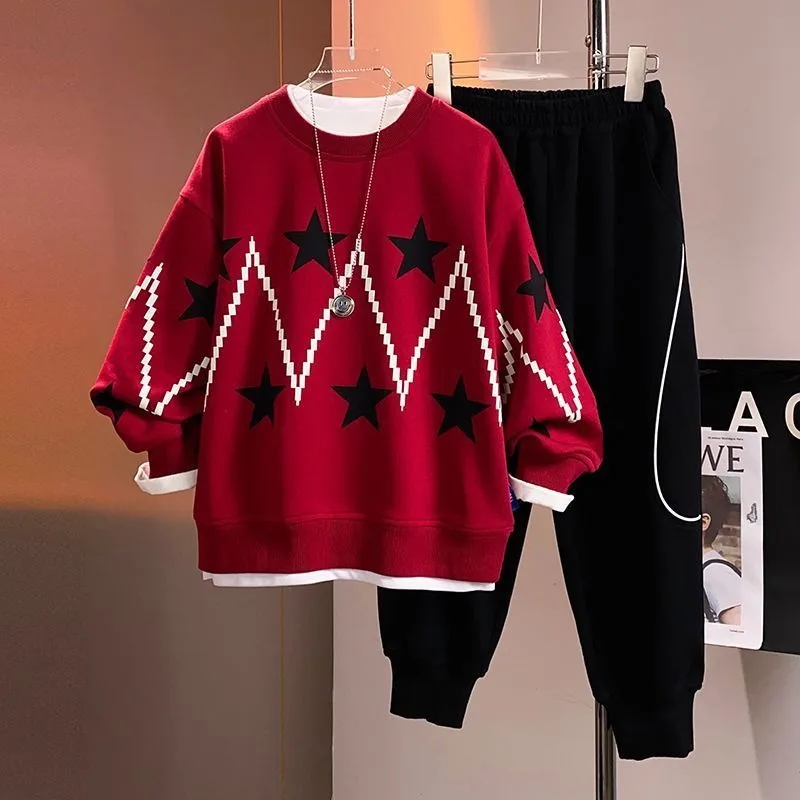 

Комплект свитшотов на флисовой подкладке, детская одежда, комплекты для мальчиков и мужчин, новинка 2025 года, детская осенне-зимняя одежда, костюм для детей 8–10 лет