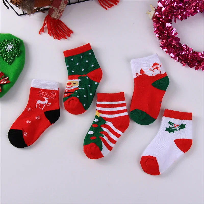 5Pairs/lot Children Christmas Socks For Boys Girls Autumn Winter Cotton High Quality New Year Gift Socks Kids Socks 1-12 Years