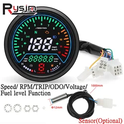 Motorcycle Instrument Universal Speedometer Digital Dashboard Meters 0~12000R/Min Tachometer with Gear Fuel Level Voltage Meter