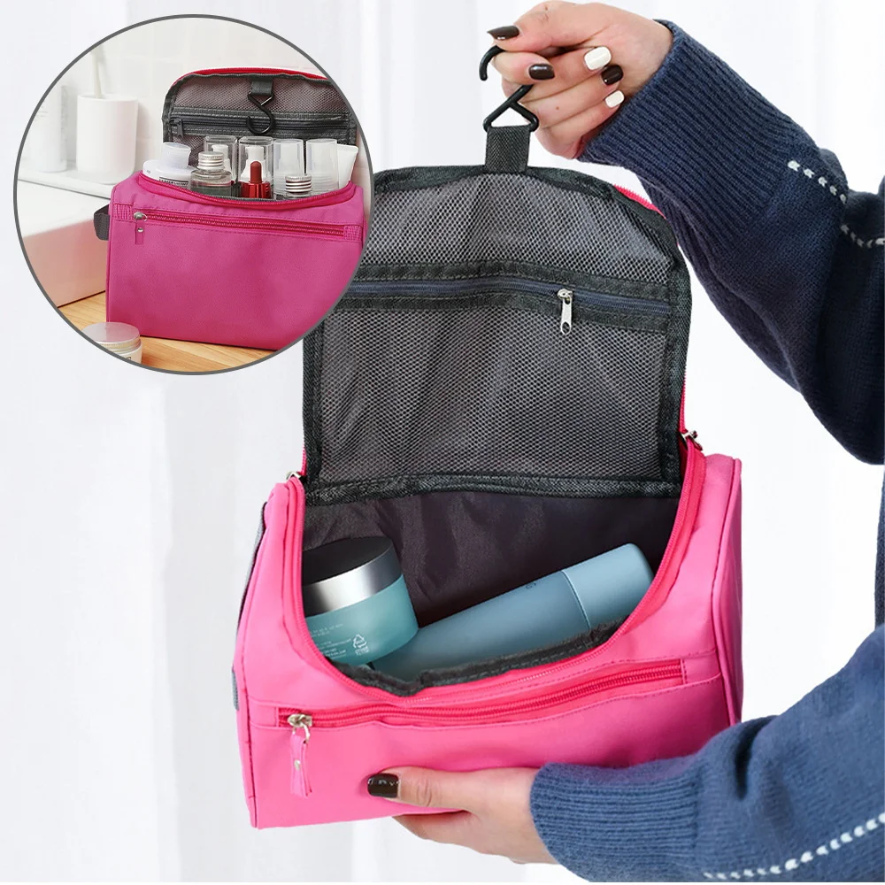 Neceser grande de viaje para hombre y mujer, bolsa impermeable con estampado de letras doradas, organizador de cosméticos, neceser